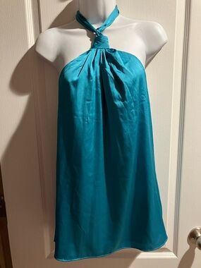White House Black Market Teal Halter Neck Satin Top